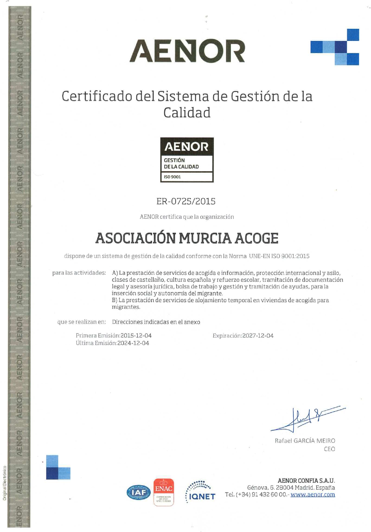 Certificado AENOR